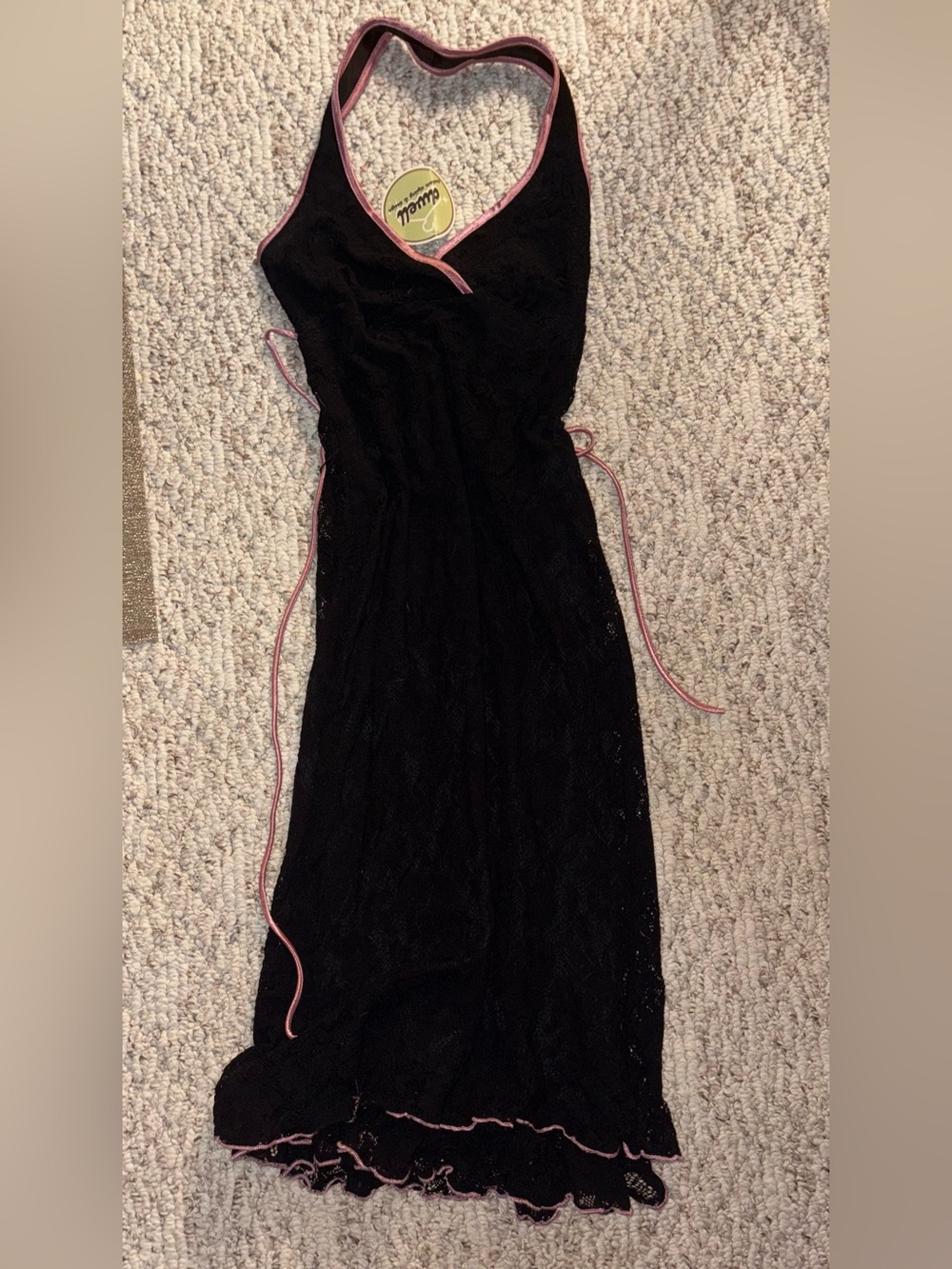 Hourglass Black Lace Maxi Slip Dress with Pink Trim